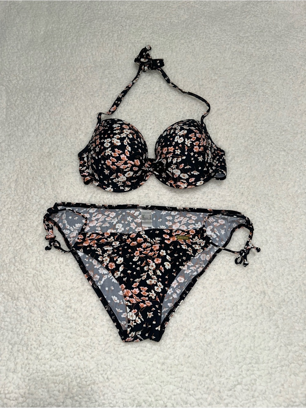 LASCANA NWOT Floral Bikini Set in Black and Pink